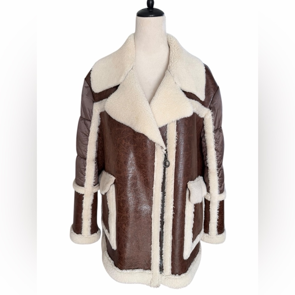Noize Raelynn Faux Shearling Trim & Vegan Leather Teddy Jacket - Picture 3 of 9